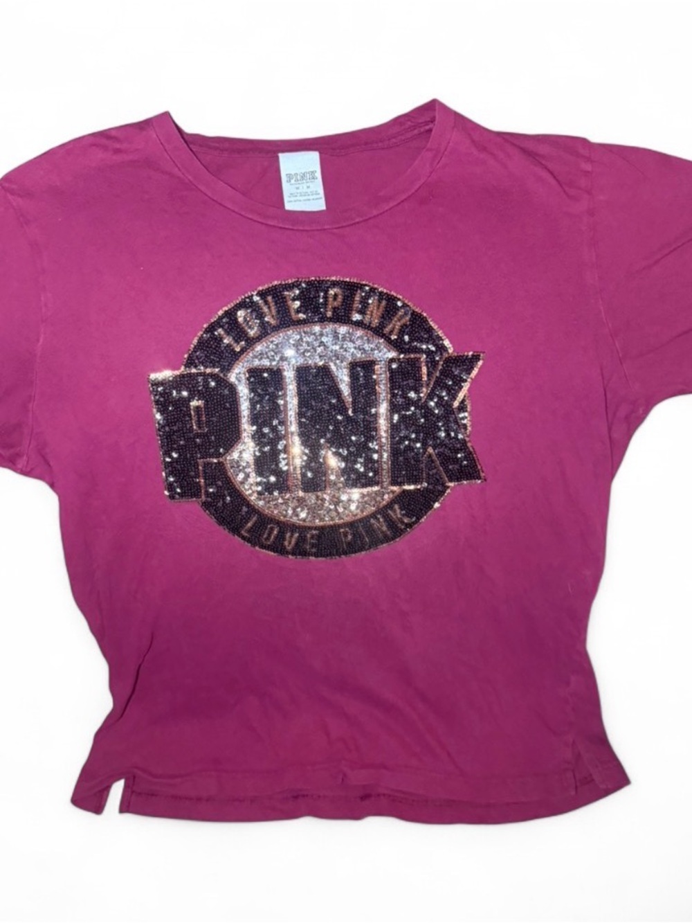 Victoria's Secret PINK Sequin Graphic T-Shirt Maroon Purple Size M